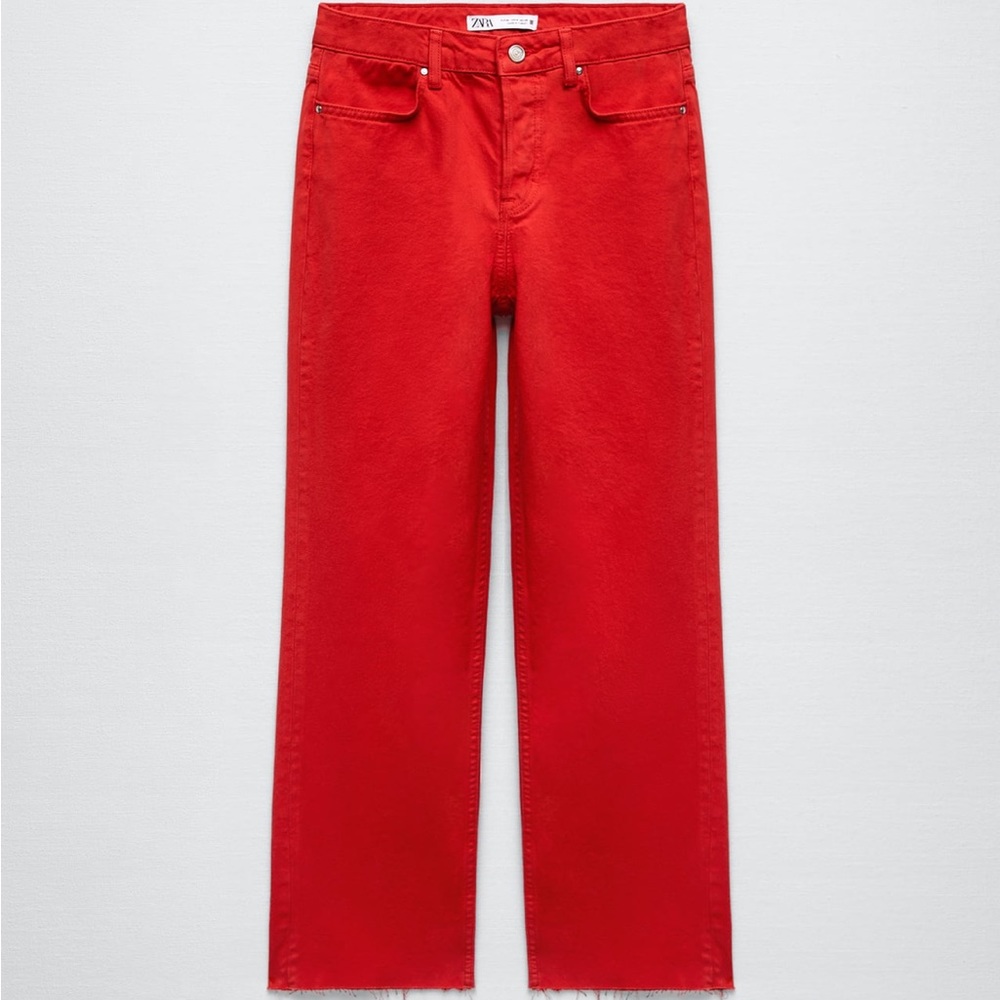 Zara Red Mid Rise Straight Jeans